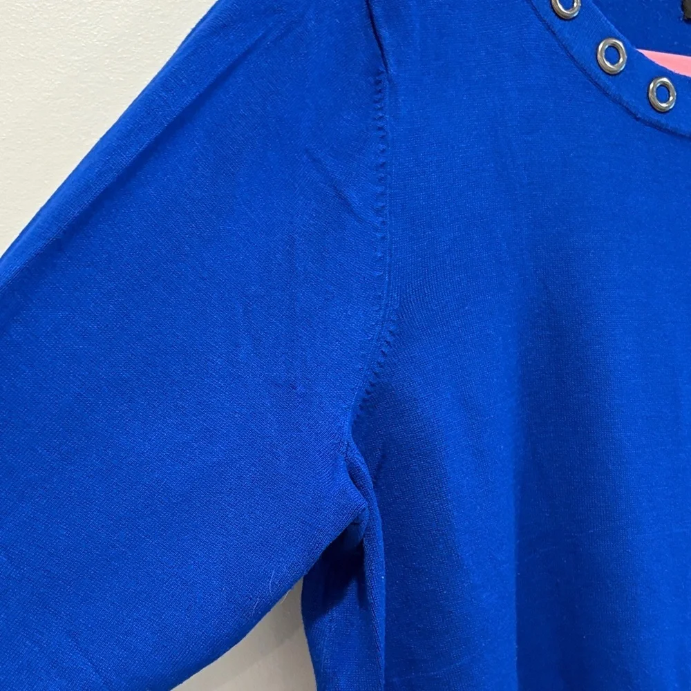 Cable & Gauge Royal Blue Sweater with Grommet Neckline - Picture 3 of 6